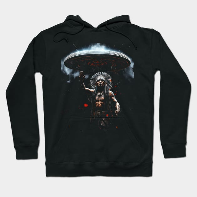 Trippy Native American UFO Alien Mushroom Meditation 4 Hoodie by We Anomaly